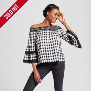 Gingham Long Sleeve Over The Shoulder Woven Top